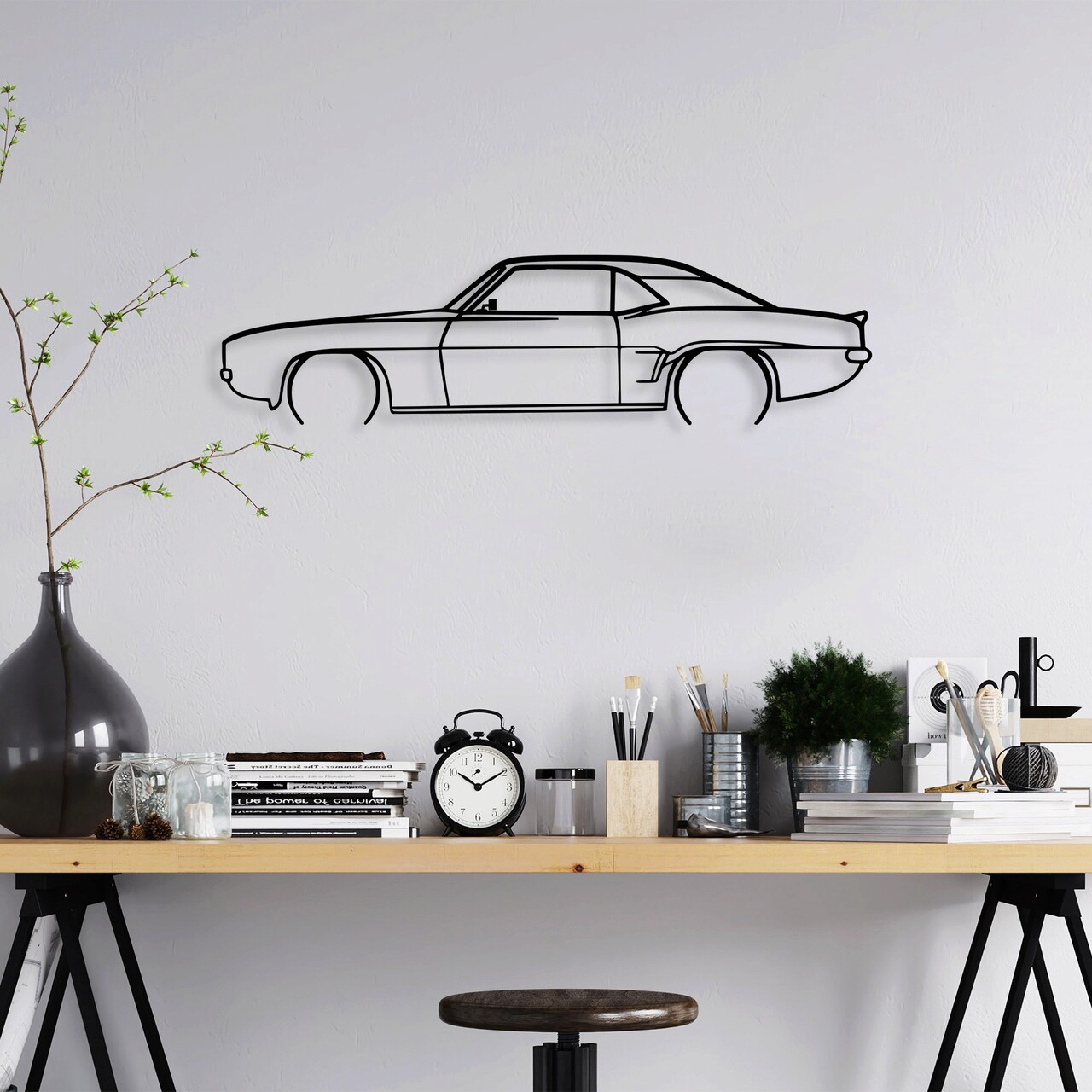 Decoratiune de perete, Chevrolet Camaro V2 Silhouette, 70 x 18 cm, Negru - imagine 6